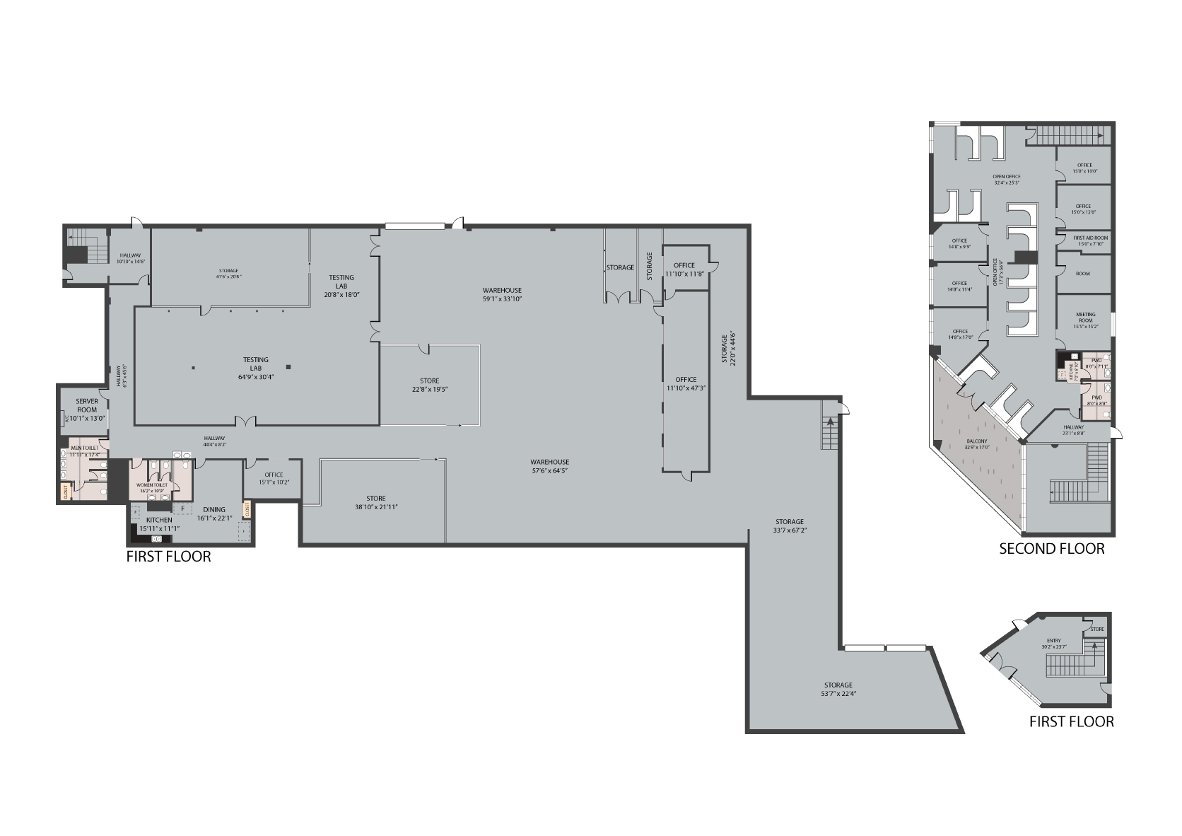 Color-coded floor plan of a los angeles property, showing room types and sizes.