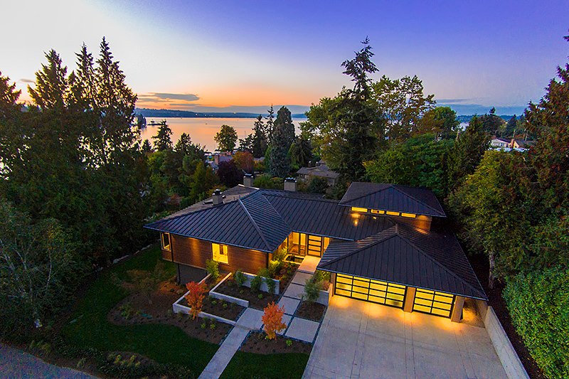 Drone view of the grounds and landscaping of a los angeles property