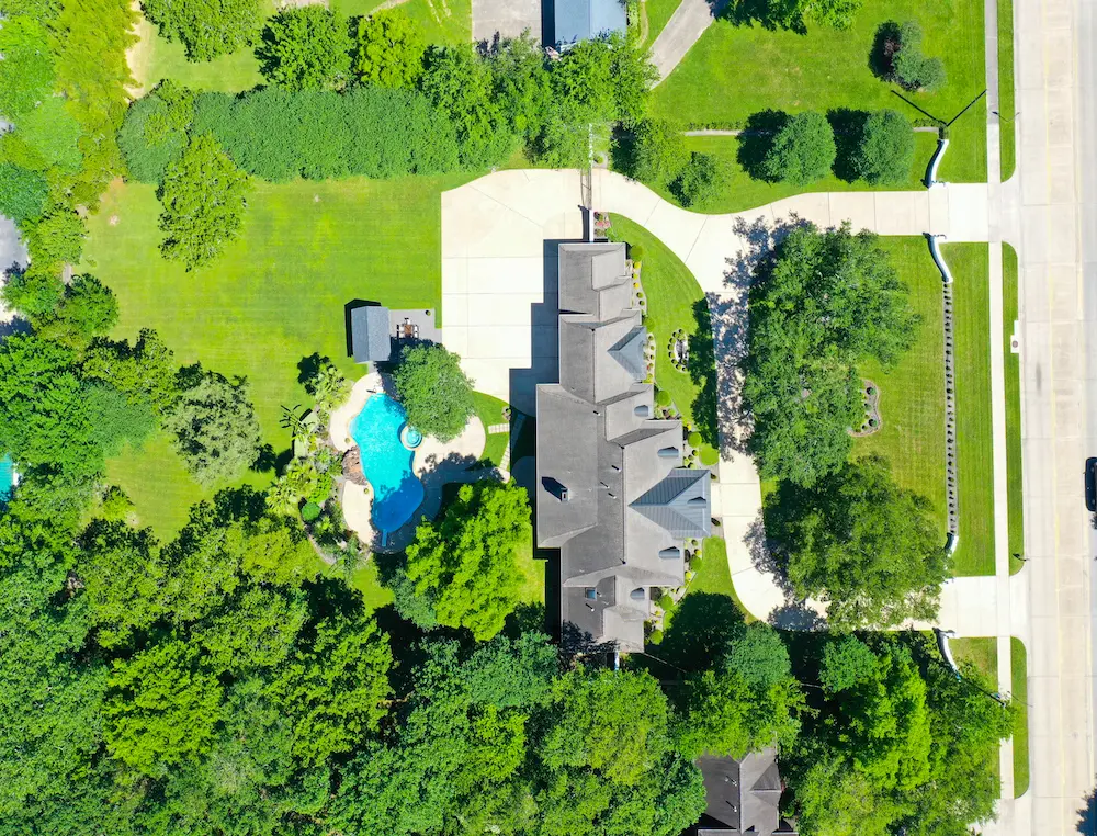 Aerial view of a los angeles property captured by drone photography.